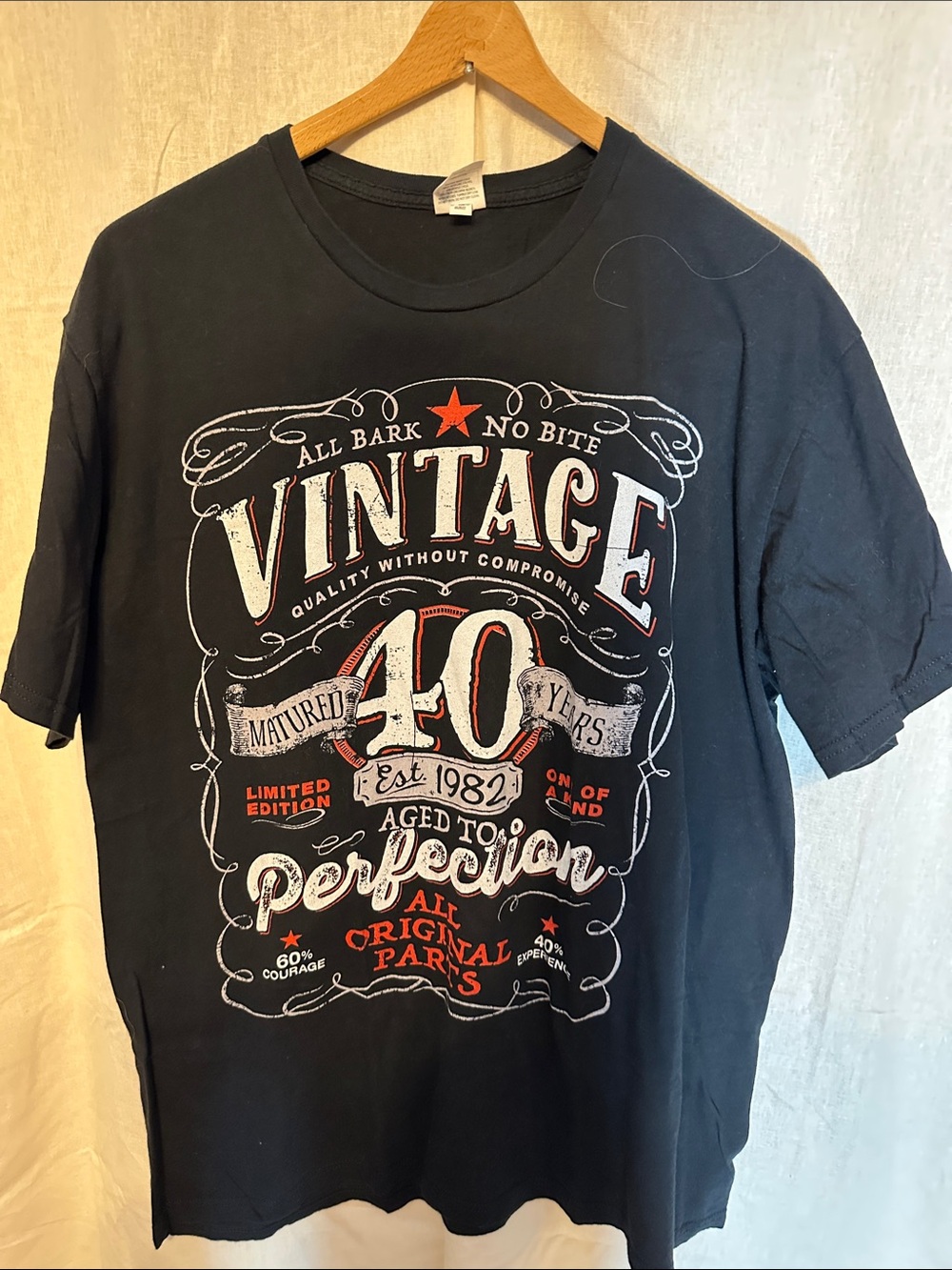Gildan Black Short Sleeve Vintage 40 Graphic Tee with White & Red Print
